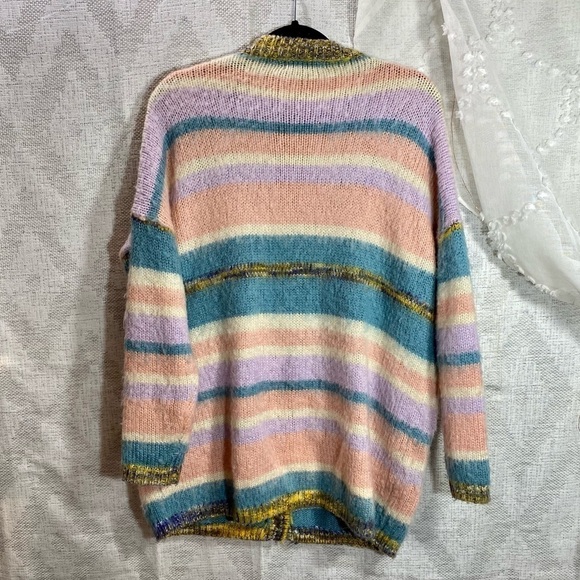 Cariedo Studios pastel striped button up fuzzy cardigan size M - Picture 6 of 7